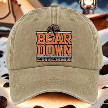Durable| Bear Down Chicago Print Baseball Cap, Adjustable Fit, Lightweight Breathable Polyester Hat With Design, Machine Washable - - 黑色 - 查看 10