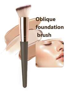 1支专业粉底刷，柔软毛质便携式棕色斜角面部化妆刷，轮廓腮红粉刷，多功能化妆刷，新款粉底刷，粉底刷，遮瑕刷，腮红刷，轮廓刷，腮红刷，修容刷，散粉刷，粉底刷，腮红刷 - 棕色 - 查看 1