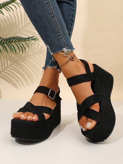 Sandale cu platformă pentru femei, de vară, cu cataramă, ușoare și respirabile, cu vârful deschis, pantofi sport casual la modă pentru plajă