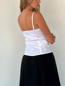 Women's Cute Bow Cami Tank Tops Summer Sleeveless V Neckline Camisole Y2K Plain Tank Tops Aesthetic Crop Tops - White - View 4