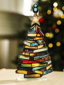 1件/2件装圣诞书树阳光捕捉器装饰品，亚克力材质，亚克力圣诞树装饰品，书籍堆叠设计，节日桌面装饰，书籍礼物，爱书人礼物，书籍装饰品，书籍礼物，爱书人礼物，图书馆员礼物，独特的爱书人礼物，节日圣诞家居装饰，适用于客厅、书架、办公室、图书馆，圣诞装饰，房间装饰，冬季圣诞装饰，家居圣诞礼物，圣诞装饰 - 彩色 - 查看 4