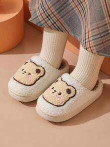 HAHABOBO 新款儿童冬季保暖家居拖鞋 - 白色可爱毛绒鞋，卡通小熊图案，时尚简约，柔软轻便，鞋底柔软，男女童皆宜，居家、卧室、办公室穿着皆宜。 - 白色 - 查看 6