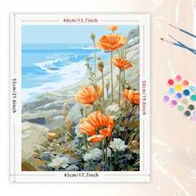 DIY Digital Oil Painting Acrylic Paint Kit For Adults, 40*50cm With Paint And Brushes, Great For Stress Relief, Paint By Numbers, Handmade Poppy Flower And Daisy Design, Home Decor Wall Art, Beginner Painting, Ideal Gift For Friends (Frameless)