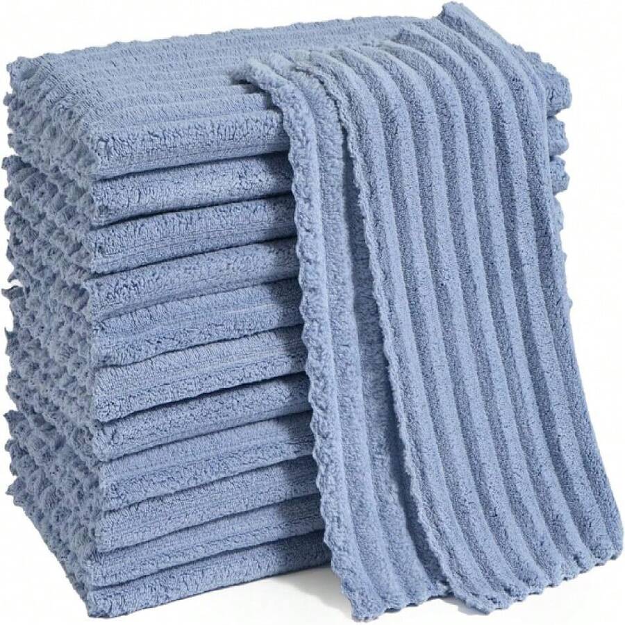 Kitchen Dish Cloths,Super Absorbent Coral Velvet Dish Towels,Quick Drying Kitchen Towels No Lint Dish Rags,Reusable Household Microfiber Cleaning Cloth,12X12 Inches (12 Pack,Navy Blue Streak),7324587 - 藏蓝色 - 查看 1