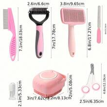 8pcs Pet Grooming Kit, Includes Pet Nail Clippers And File, Flea Comb, Pet Shampoo Brush, Pet Deshedding Brush And Silicone Toothbrush - Blue - View 3