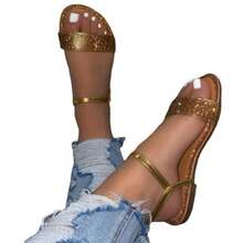 Summer Rhinestone One-Strap Flat European And American Women's Sandals Ladies Sandal Manufacturer - Bạc - Xem 7