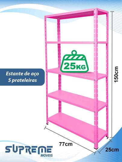 Estante 5 Prateleiras Reguláveis de Aço 25x77cm 25kg Multiuso Várias Cores
