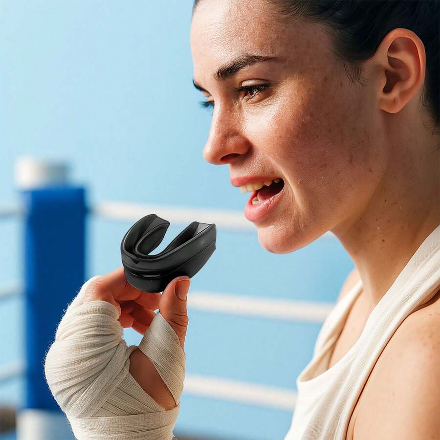 Protector Bucal Doble Termomoldeable con Aroma a Frutos Rojos – Hipoalergénico, con Estuche de Transporte – Ideal para Boxeo, Artes Marciales, MMA, Kickboxing, Fútbol y Deportes de Contacto - Negro - Ver 1