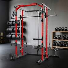 Smith Machine,Smith Machine Squat Rack With Pulley System, Dip Bar, LAT Pulldown,2200LBS Multi-Functional Power Cage For Home Gym With More Workout Equipment - Black&Red - 查看 5