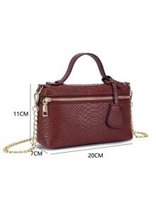 1 pieza Bolso de mano pequeño minimalista de unicolor con textura de patrón de piel de serpiente, incluye pañuelo, apto para uso diario - Burdeos - Ver 7
