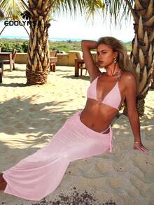 Sheer 3 PiecesBikini Sets 2025 Swimwear Nightclub Partywear Brazilian Swimsuit O-Ring Bathing Suit With Skirt Thong Biquini