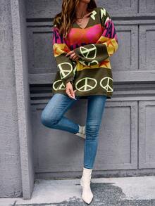 Women's Plus Casual Comfortable Romantic Retro Modern Commute Office Teacher Letter Knit Pullover Sweater, Suitable For Daily, Vacation, Airport, Country Music Festival, Back To School Party, Singles Party, Evening Date, Travel, College, Office Date, Sports & Fitness, Home, Spring, Autumn, Winter