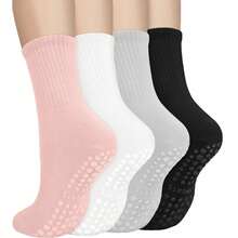 4 双防滑普拉提袜，带抓地力，适合瑜伽、芭蕾、赤脚锻炼