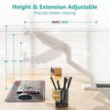 Single Monitor Mount, Gas Spring Monitor Arm 17 - 34 Inch Screens, Adjustable Computer Monitors Stand Up To 26.4lbs, With Clamp And Grommet Base, Mounting Holes 75 And 100mm GSMP001N Black - 34吋+白色 - 查看 4