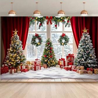 Juego de 1 pieza de 2 paneles de fondo de fotografía plana, tela de fondo cálida para escenario de nieve de ventana navideña, adecuada para fotos y decoración de vacaciones, banner de poliéster universal, multiusos, decoración de fiestas y eventos, celebraciones al aire libre, fiestas de cumpleaños, decoración de fiestas interiores y exteriores, tela de fondo de estudio de fotografía