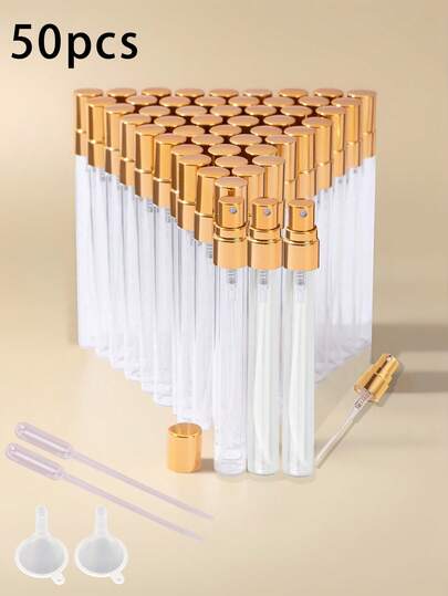 مجموعة 50 قطعة من زجاجات رش العطر الصغيرة المطلية بالذهب للسفر والرحلات الصيفية ، تسع 5مل/10مل/3مل/2مل ، زجاجات عينات عطور، رذاذ ناعم للمستحضرات، زجاجة رذاذ مرطب، أداة توزيع العطور، وعاء عطور DIY ، هدايا عيد الميلاد للعائلة والأصدقاء، هدايا العطلات، قابلة للحمل وصديقة للطائرات