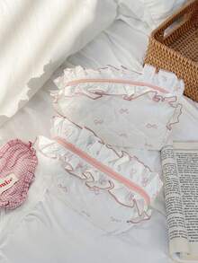 1Pc Cute Bowknot Pattern Multifunctional Kids Makeup Bag With Lace Ruffle Decoration,Sanitary Bag,Coin Bag,Toiletry Bag,Large Capacity Cosmetic Bag Make Up Bag For Home, Travel, Vacation And School Use ,Makeup Bag Makeup Pouch Skincare Bag Toiletry Bag Packing Cubes,Travel Essentials Cruise Essentials Dorm Essentials,Mom Gifts,Birthday Gifts,Gifts For Friends And Teachers