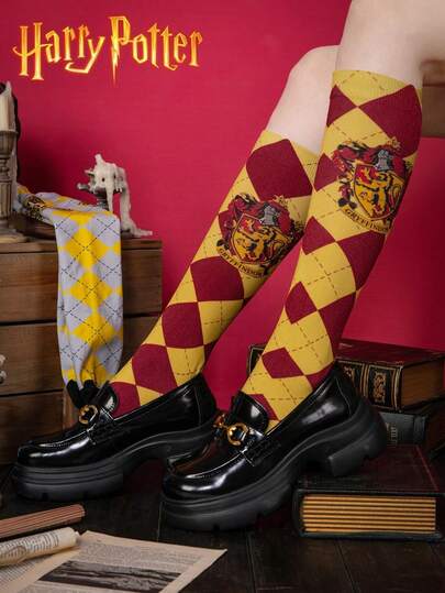 Harry Potter 1/4 哈利波特霍格沃茨格兰芬多学院格子长袜，英伦风学生过膝袜，高筒袜，送男友/女友礼物，派对礼物，舒适袜子