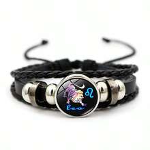 1pc Vintage Style Braided Leather Cord + Gemstone Combination Men's Bracelet, 12 Zodiac Signs - Constellation - View 23