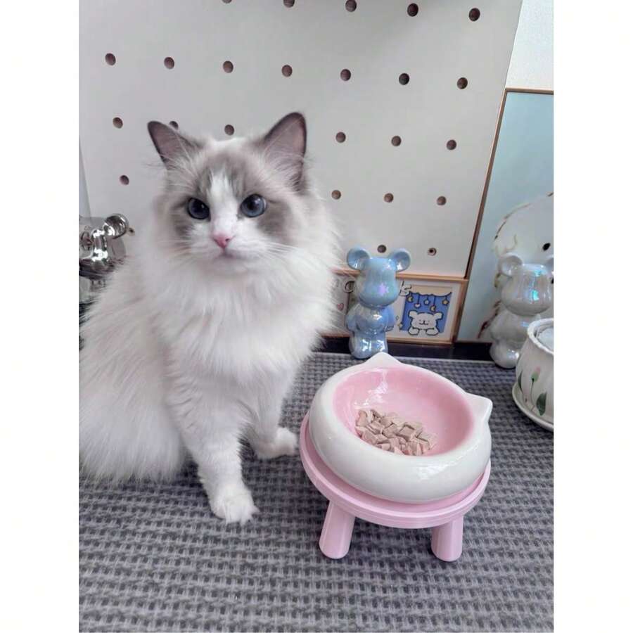 Tazón de cerámica con orejas de gato lindo, tazón de mascotas colorido, tazón de comida universal para gatos y perros, tazón antiderrame para comida de gato, utensilios de comida para mascotas