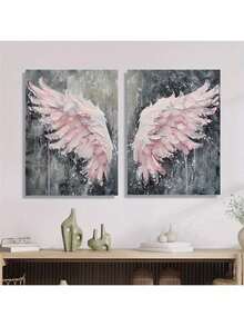 2 piezas Alas de ángel rosa, pósteres modernos, artes de pared abstractos, pintura con alas de plumas texturizadas, decoración para habitación de niñas, adecuado para decoración de pared de hogar sin marco 50x70cm/19.68x27.55 pulgadas