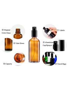 琥珀色玻璃精油喷雾瓶，防漏细雾香水喷雾器，带金属盖，便携迷你空瓶，旅行装，适用于DIY香薰护肤，TSA认证旅行必备洗漱用品瓶，男女通用，适合航空旅行、商务出行和度假。 - 彩色 - 查看 12