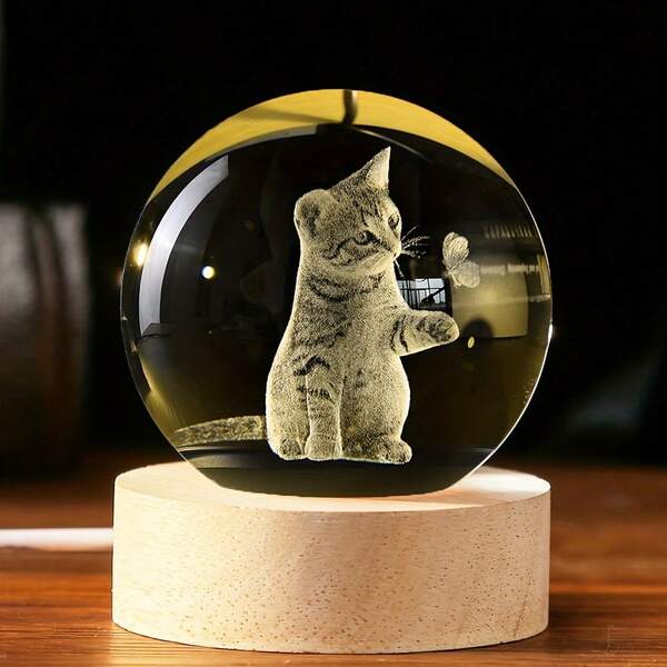 1pc 3D Axolotl Laser Engraved Crystal Ball Lamp, Multi-Coloured Night Light, Creative Birthday Gift For Girlfriend, Classmate, Wife, Glass Ball For Living Room, Bedroom, Home Decoration