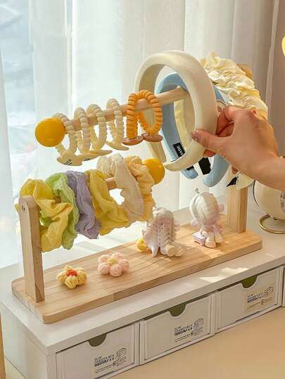 1PC轻奢首饰收纳架饰品架收纳盒大肠发带收纳架儿童发圈皮筋发花发饰收纳架实木收纳奇葩木质发带发带收纳架可折叠儿童小女孩发饰