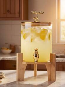 1 件玻璃饮料分配器，带金鹿和支架，适合果汁/苏打水，也适合冰茶/水果饮料，非常适合圣诞节、感恩节派对，用于派对饮料/日常茶点