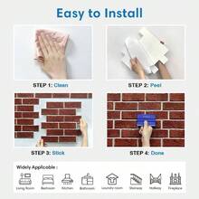 3D Whitewash Brick Wall Panels Peel And Stick Tiles, 10 Pcs Of 12X12 Small Size Lightweight PVC Red Brick Adhesive Wall Covering Backsplash Kitchen Living Room, Paintable - 復古紅 - 查看 8