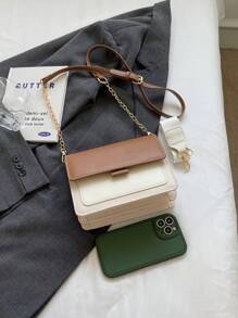 时尚别致的小方包，时尚简约拼色单肩包，配有链条肩带，百搭斜挎包，适合年轻女孩，适合购物、约会、正式活动、日常穿着、通勤 - 彩色 - 查看 10