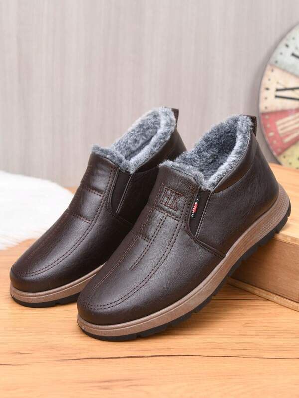 Ghete de zăpadă calde de iarnă pentru bărbați, partea superioară din piele, impermeabile, antiderapante, fără alunecare, talpă moale, ușoare, potrivite pentru casual, business, acasă