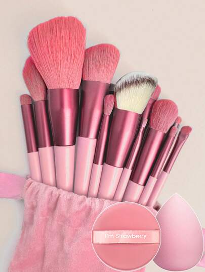 13件套化妆刷套装 + 6个粉色化妆海绵，包含眼影刷、粉底刷、BB霜刷、遮瑕刷，采用柔软纤维材质，便携旅行套装，适合度假、海滩等各种场合，是送给女性和女孩的理想礼物。套装包含：粉底刷、遮瑕刷、腮红刷、修容刷、散粉刷、粉底刷、腮红刷。赠品