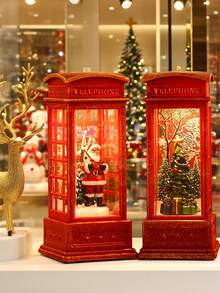 Cirelle 1 szt. - Świąteczna lampka LED w stylu tealight, świąteczna dekoracja budki telefonicznej z Mikołajem, bałwanem, motywami choinkowymi, zasilana bateriami, podświetlana czerwona szafka na kominek lub witrynę, dekoracja na przyjęcia świąteczne, świecznik, lampka nocna, ozdoba stołowa, prezenty świąteczne, dekoracje świąteczne, sześciokątna latarnia, lampka nocna, oświetlenie dekoracyjne, światło nastrojowe