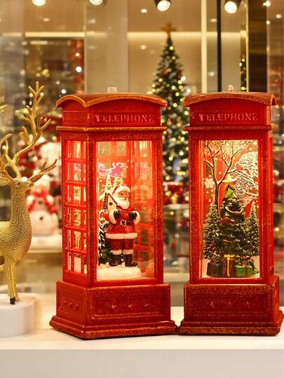 Cirelle 1 pièce - Lampe à thé style Noël avec scènes de cabine téléphonique festive de Noël avec Père Noël, bonhomme de neige et sapin. Fonctionne sur piles, cabinet illuminé rouge pour cheminée ou vitrine pendant les fêtes, décoration de fête de Noël, bougeoir, veilleuse, décoration de table, cadeaux de Noël, décorations de Noël, lanterne hexagonale, veilleuse, lumière décorative, lumière d'ambiance