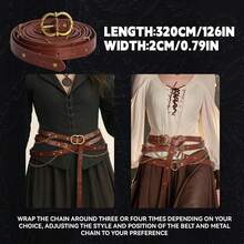 Cinturón de cadena de metal de cuero sintético estilo medieval DIY, cinturón delgado ajustable vintage para mujeres, cinturón delgado retro para vestidos - Multicolor - Ver 2