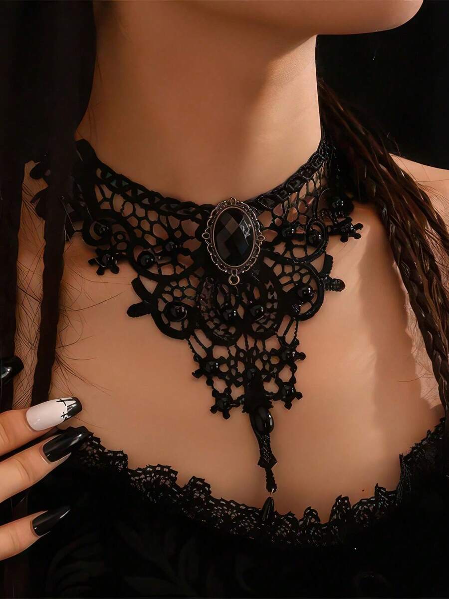 1 Piece/Glass Heart Pendant Necklace, Exquisite And Cute, Fluffy And Colorful, Black Love, Fashionable Crystal Cube Necklace, Women's Valentine's Day Birthday Jewelry Gift - màu đen - Xem 1