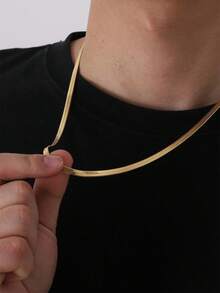 1 件不锈钢金色刀片链项链，简约时尚，适合男士日常佩戴或送礼 - 金黃色 - 查看 1