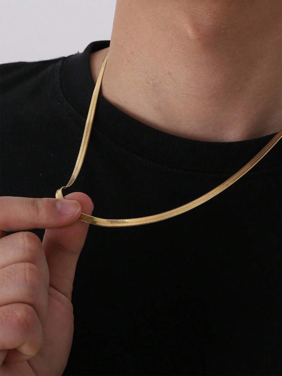 1 件不锈钢金色刀片链项链，简约时尚，适合男士日常佩戴或送礼 - 金黃色 - 查看 1