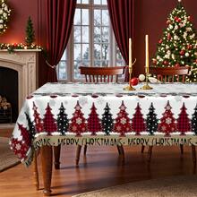 1 pieza Mantel de Navidad - Mantel Vintage de Feliz Navidad, diseño de cuadros rojos, árboles de pino y copos de nieve para mesa de comedor - Tela de poliéster - Se adapta a mesas rectangulares, redondas y de comedor - Decoración de invierno para fiestas, hogar y restaurantes - Fácil de limpiar