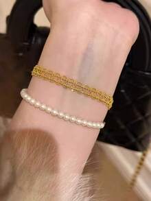 Tsnamer 1 pieza Pulsera de cobre con estilo de encaje milanés, diseño retro y sencillo, versátil para uso diario