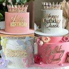 1个/3个/6个金色亚克力生日快乐公主女王蛋糕装饰插牌，适用于生日主题派对DIY蛋糕装饰用品、婚礼和生日用品、家居和派对装饰 - 彩色 - 查看 2