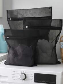 1/3/6个装黑色网眼洗衣袋，洗衣机衣物保护袋，蜂窝状洗衣袋，洗衣机专用洗涤护理袋，内衣裤洗衣袋，拉链洗衣网袋，适用于衣物、衬衫、胸罩、袜子、连裤袜、内衣裤，旅行收纳袋，春季简约风格，夏季上衣 - 黑色 - 查看 2