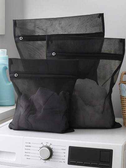 1/3/6pcs Black Mesh Laundry Bags, Washing Machine Garment Protection Bags, Honeycomb Wash Bags, Washing Machine Dedicated Wash & Care Bags, Bra & Underwear Wash Bags, Zipper Laundry Net Bags, Suitable For Clothes, Shirts, Bras, Socks, Pantyhose, Underwear, Travel Storage Bags, Spring, Minimalist Style, Summer Tops