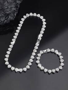 2pcs Heart-Shaped Cuban Link Necklace Set, Unisex, Hip-Hop Style Neck Chain Set, Luxury Jewelry Set, Suitable For Valentine's Day, Birthday, Daily Wear And Parties