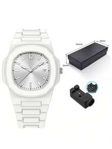 TOMI TOMI Dry Battery Watch Box Classic Men's Watch With Plastic Particle Strap, Business-Style Matte Oil Quartz Watch, Fashion Men's Watch Set Suitable For Everyday Life & Holiday Gifts