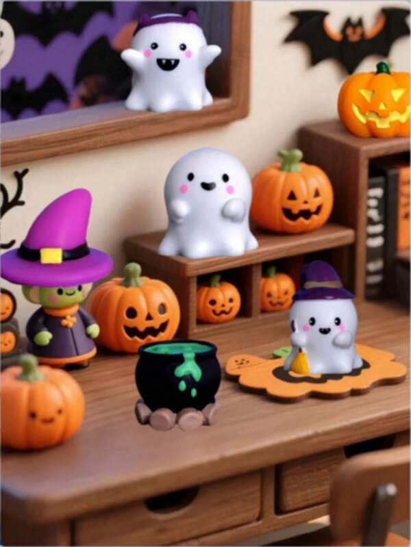 6 piezas - Figuras de resina mini de Halloween, Fantasma de calabaza miniatura, Decoración del hogar, Decoración de fiesta de Halloween, Decoración de escritorio mini