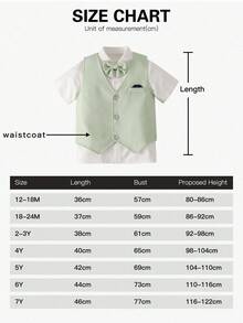 Bộ vest 3 món màu xanh hải quân/xanh lá cây/xám mới cho trẻ em: Áo sơ mi ngắn tay + Áo vest thắt nơ + Quần short, trang phục phù rể mùa hè cho bé trai, quà tặng phong cách quý ông cho bé trai. - Màu xanh Bạc hà - Xem 11