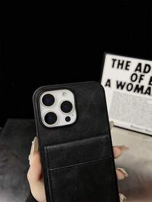 1 chiếc ốp lưng điện thoại bằng da bền chắc, có khe đựng thẻ ngân hàng, thẻ tín dụng, thẻ ID, màu đen. - màu đen - Xem 5