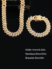 2pcs Necklace+Bracelet Set,Hip-Hop Punk Jewelry Set,Cuban Chain Unisex Choker With Bracelet,Men's Chain,Perfect Gift For Father's Day/Son/Boyfriend